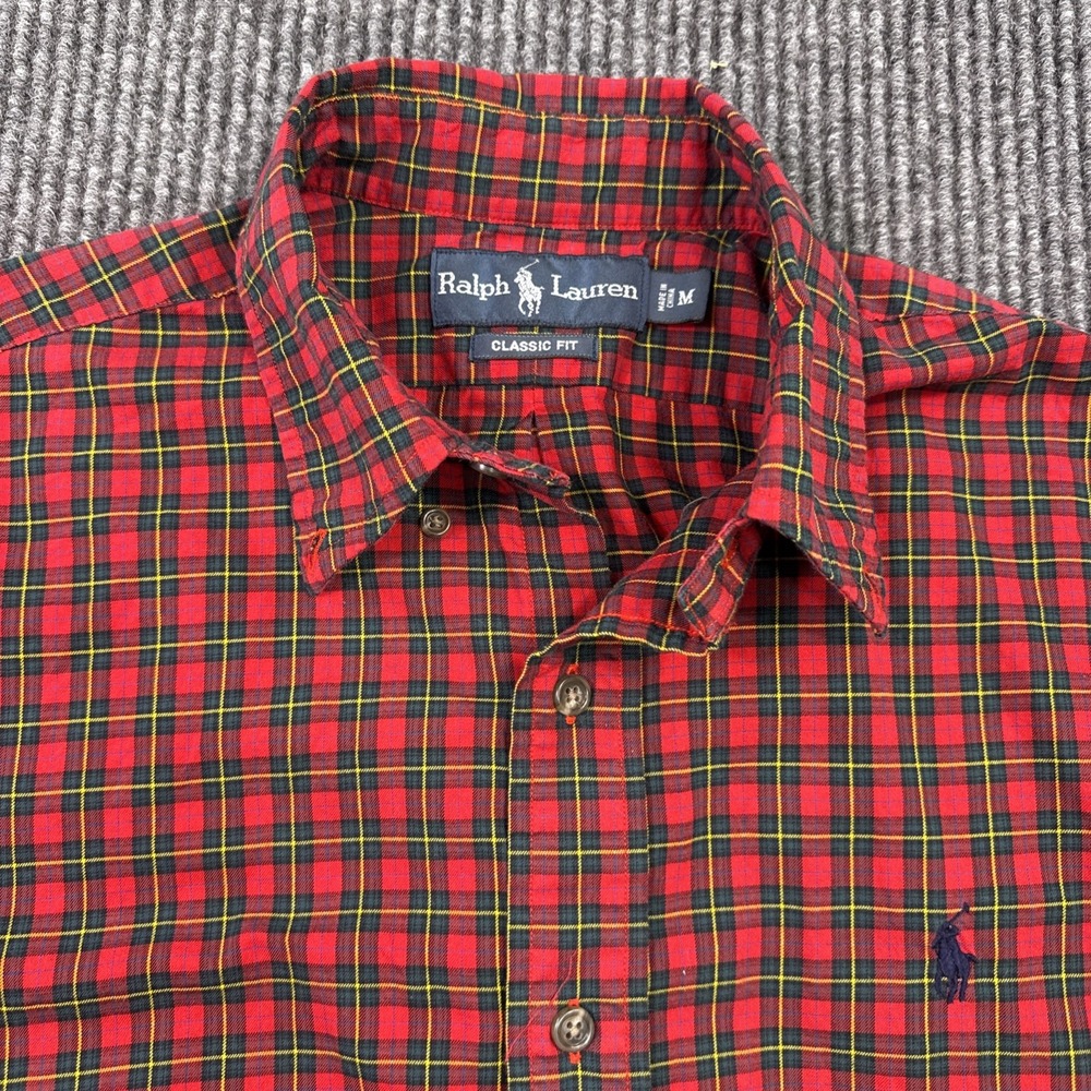 Polo Ralph Lauren Shirt Mens Sz Medium Long Sleeve 120's 2-ply Red Scotch Plaid